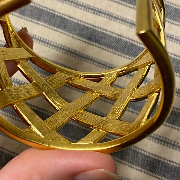 Kenneth Jay Lane KJL Gold Basket Weave Woven Bracelet Cuff 90s - Picture 4 of 8